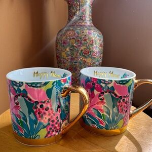 Lilly Pulitzer Turquoise Oasis Golden Hour "Happy Hour" mugs. 2 pieces. No box